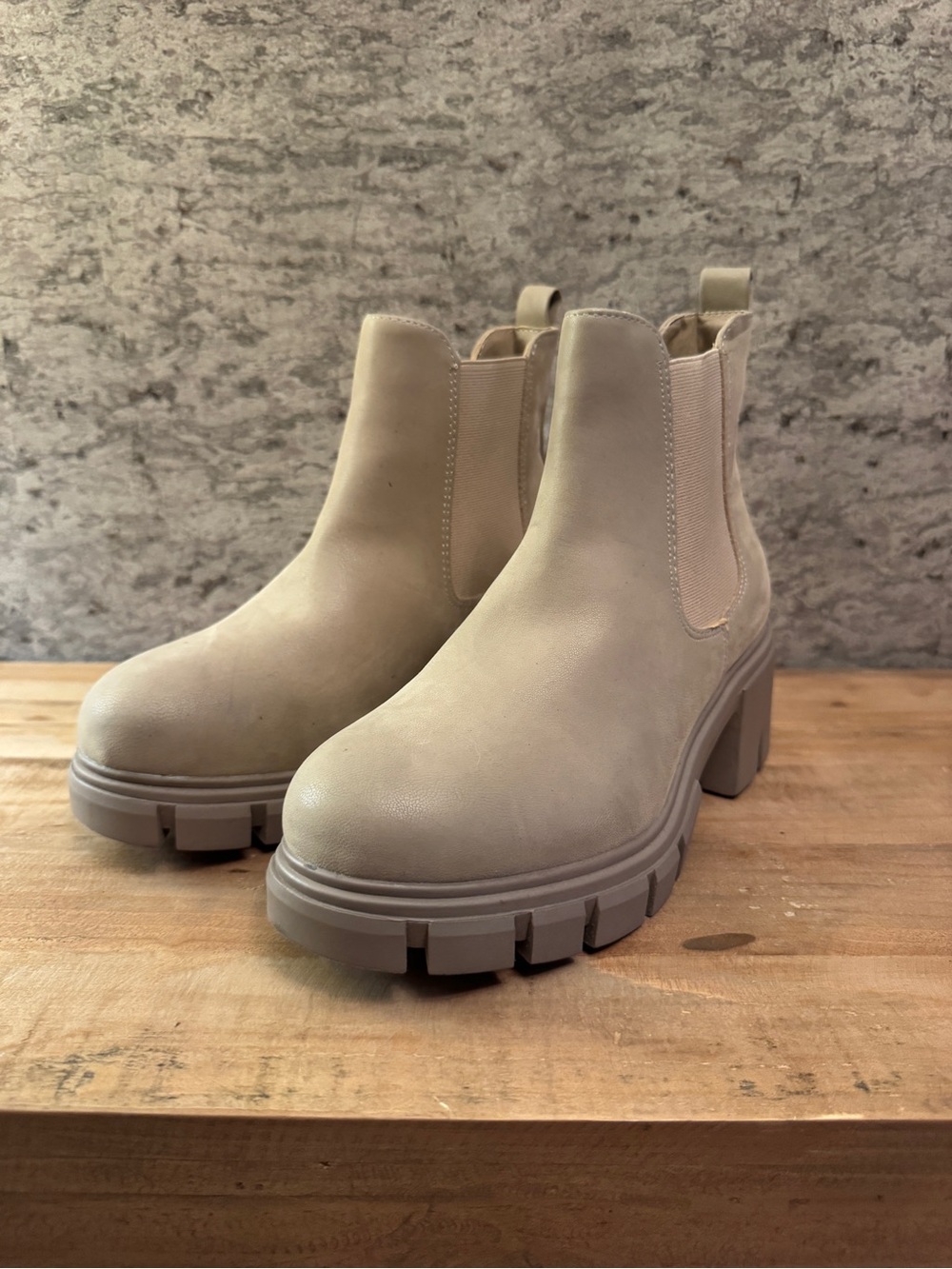 MIA Beige Chelsea Lug Sole Ankle Boots Size 8 New Without Box
